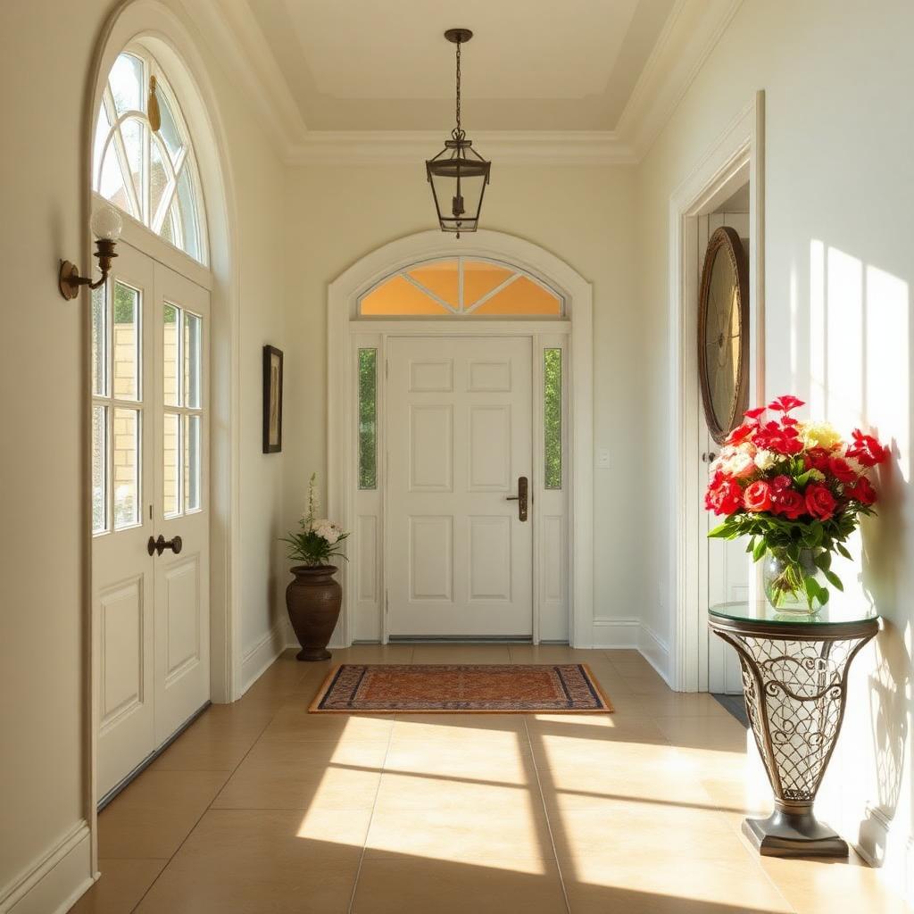 Sunlit foyer with fresh flowers